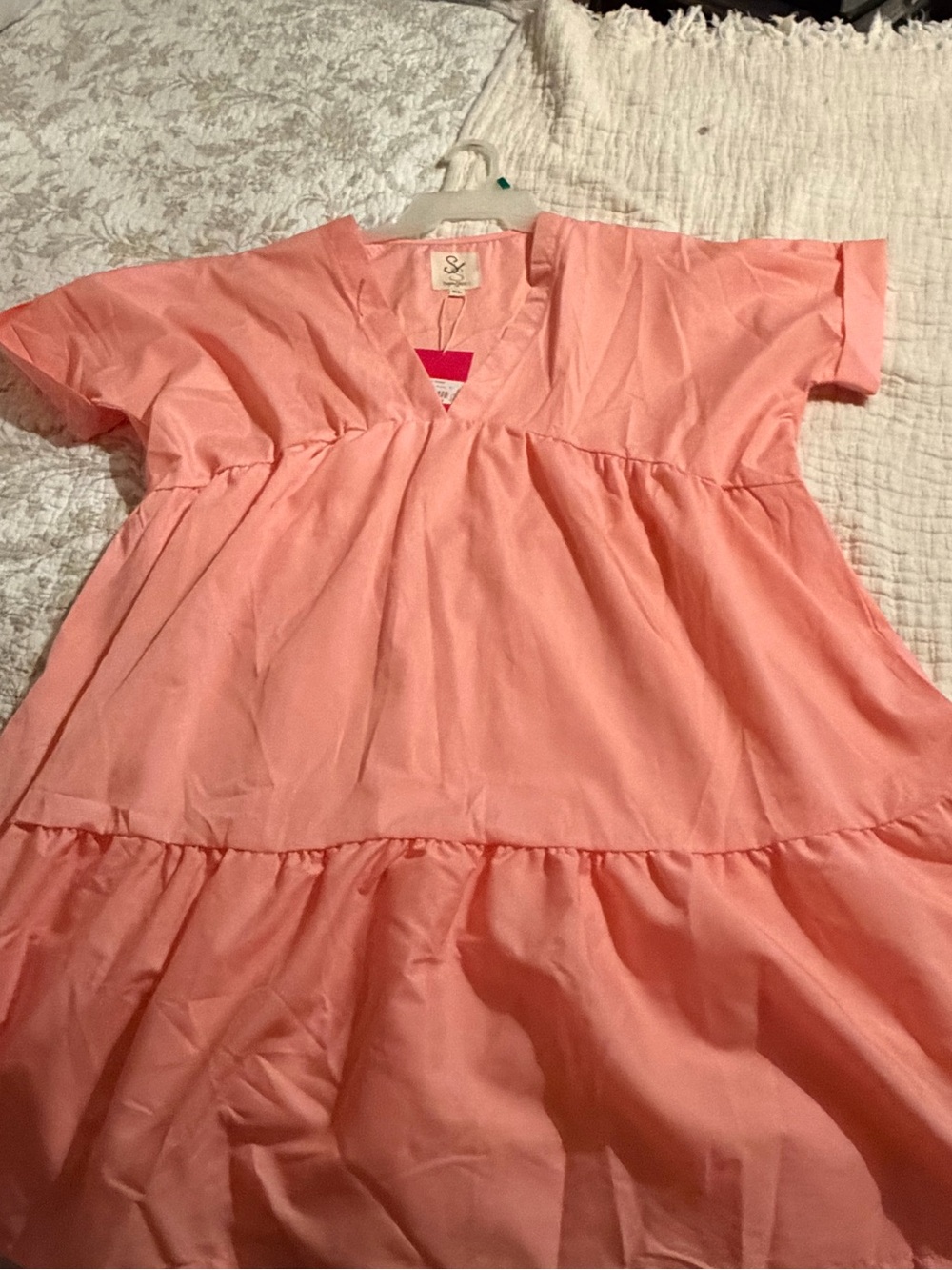 Peach Coral V-Neck Tiered Dress